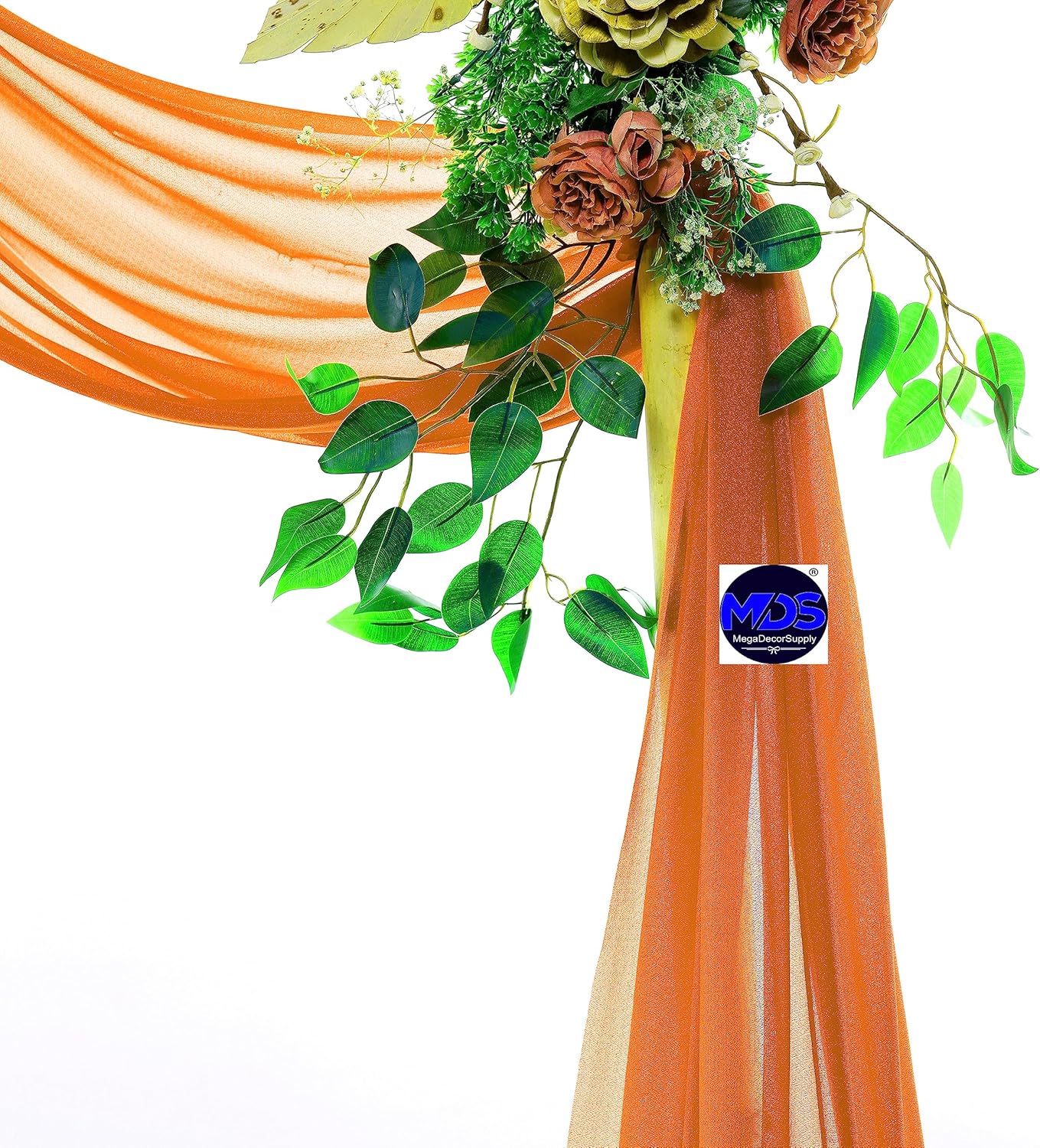 MDS Halloween Chiffon Draping Fabric - 2 Panel, 30" Wide x 30ft Long - Sheer Spooky Arbor & Canopy Drapery for Haunted House Backdrops, Party Ceilings, DIY Costumes & Themed Events - Orange