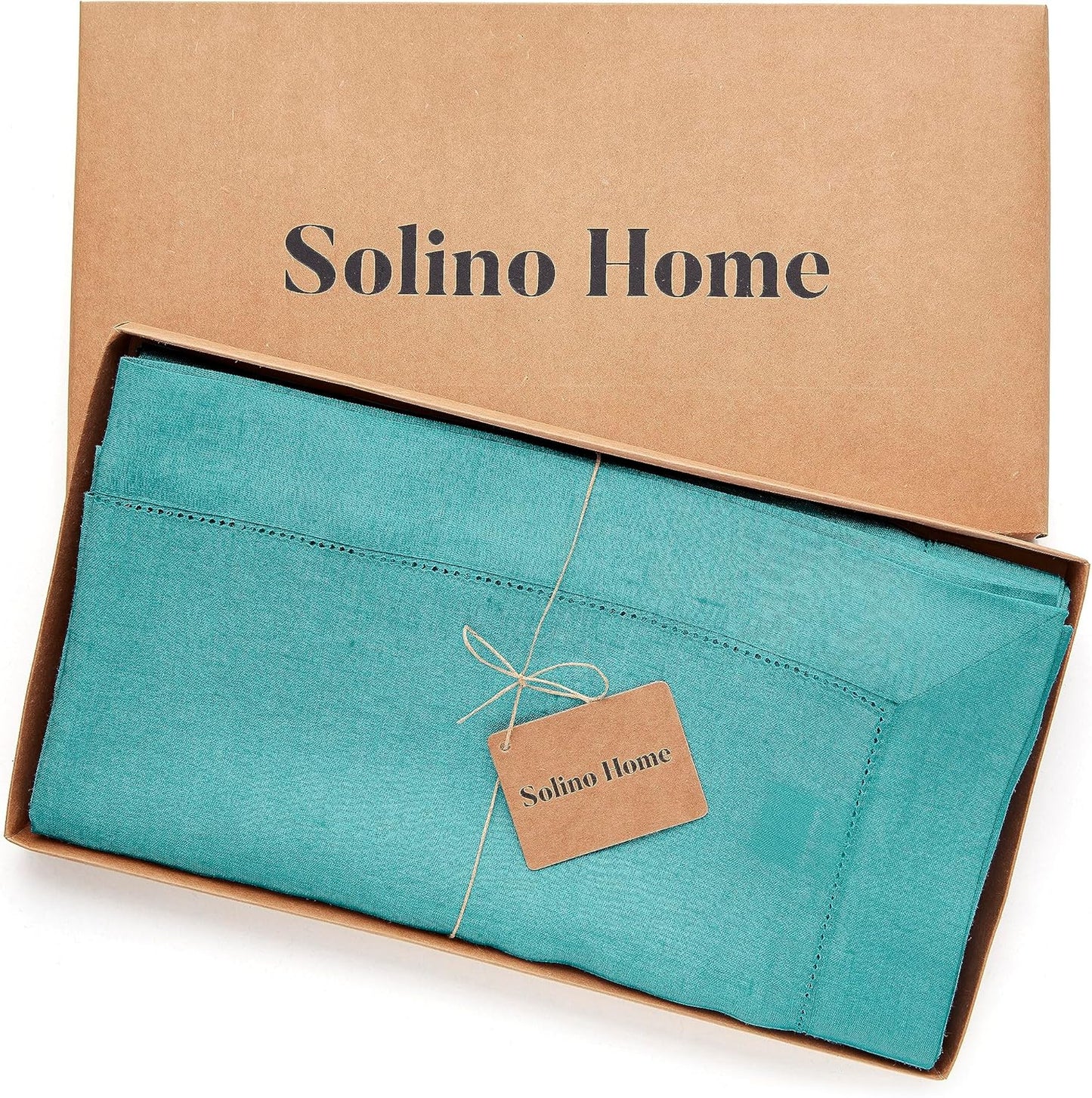 Solino Home Linen Tablecloth 60 x 90 Inch - Classic Hemstitch 100% Pure Linen Teal Table Cloth for Rectangle Tables - Machine Washable Tablecloth for Fall, Autumn, Thanksgiving, Christmas