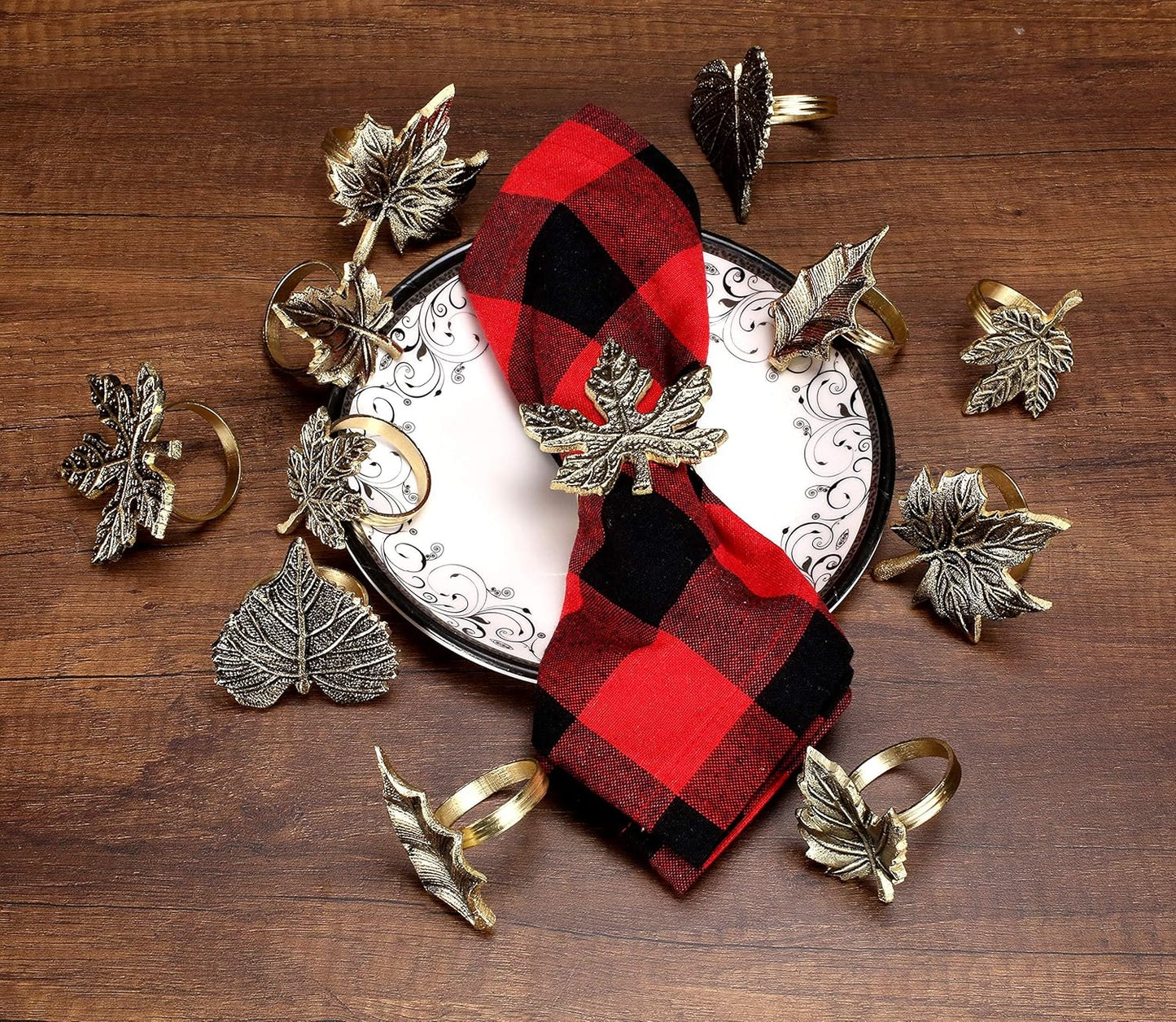 Rustic Napkin Rings Set of 12 - Elegant Leaf Napkin Holders for Dining Table, Wedding, Party, Holiday & Everyday Use - Handmade Decorative Table Accessories (Antique Gold) - ALPHA Living HOME
