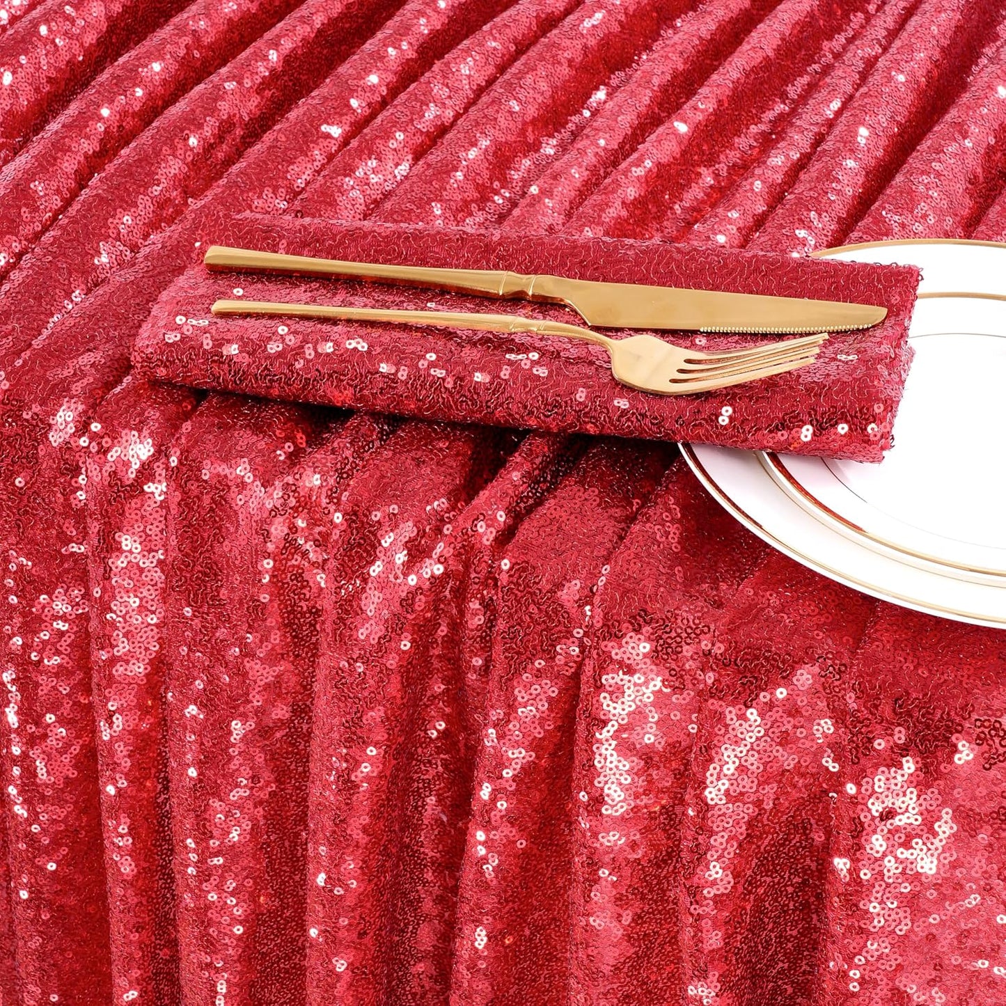 QueenDream Sequin Tablecloth 60x102 Inch Red Tablecloth Glitter Table Cloth for Bridal Shower Birthday Engagement Wedding Party Decorations