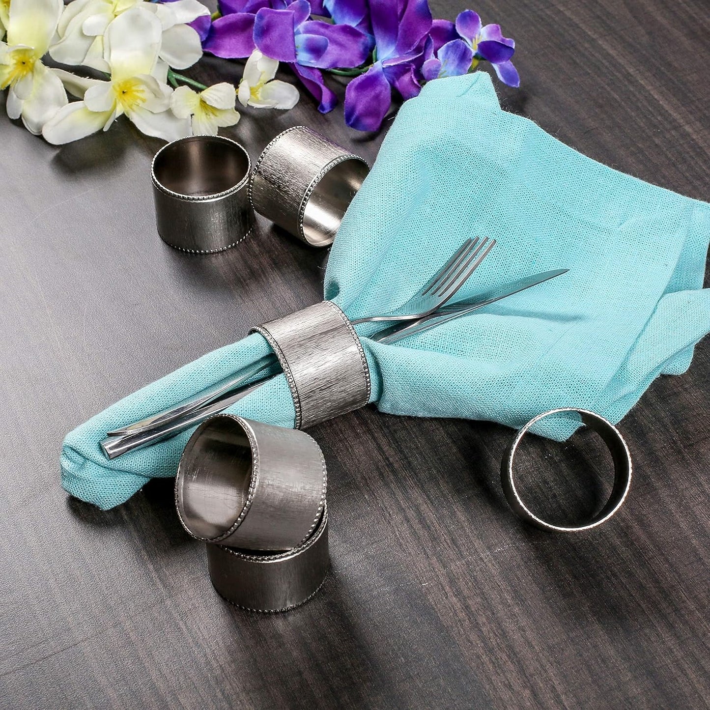Silver Napkin Rings-12-Piece Set of Premium 100% Metal Rust-Resistant Décor - Handcrafted French-Style Metal Holders 2" for Thanksgiving, Christmas, Parties & Everyday Dining - ALPHA Living HOME