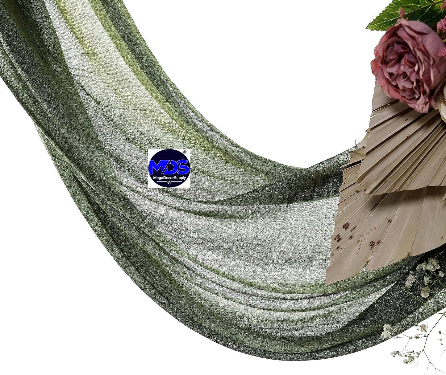 MDS Halloween Chiffon Draping Fabric - 1 Panel, 30" Wide x 20ft Long - Sheer Spooky Arbor & Canopy Drapery for Haunted House Backdrops, Party Ceilings, DIY Costumes & Themed Events - Olive Green