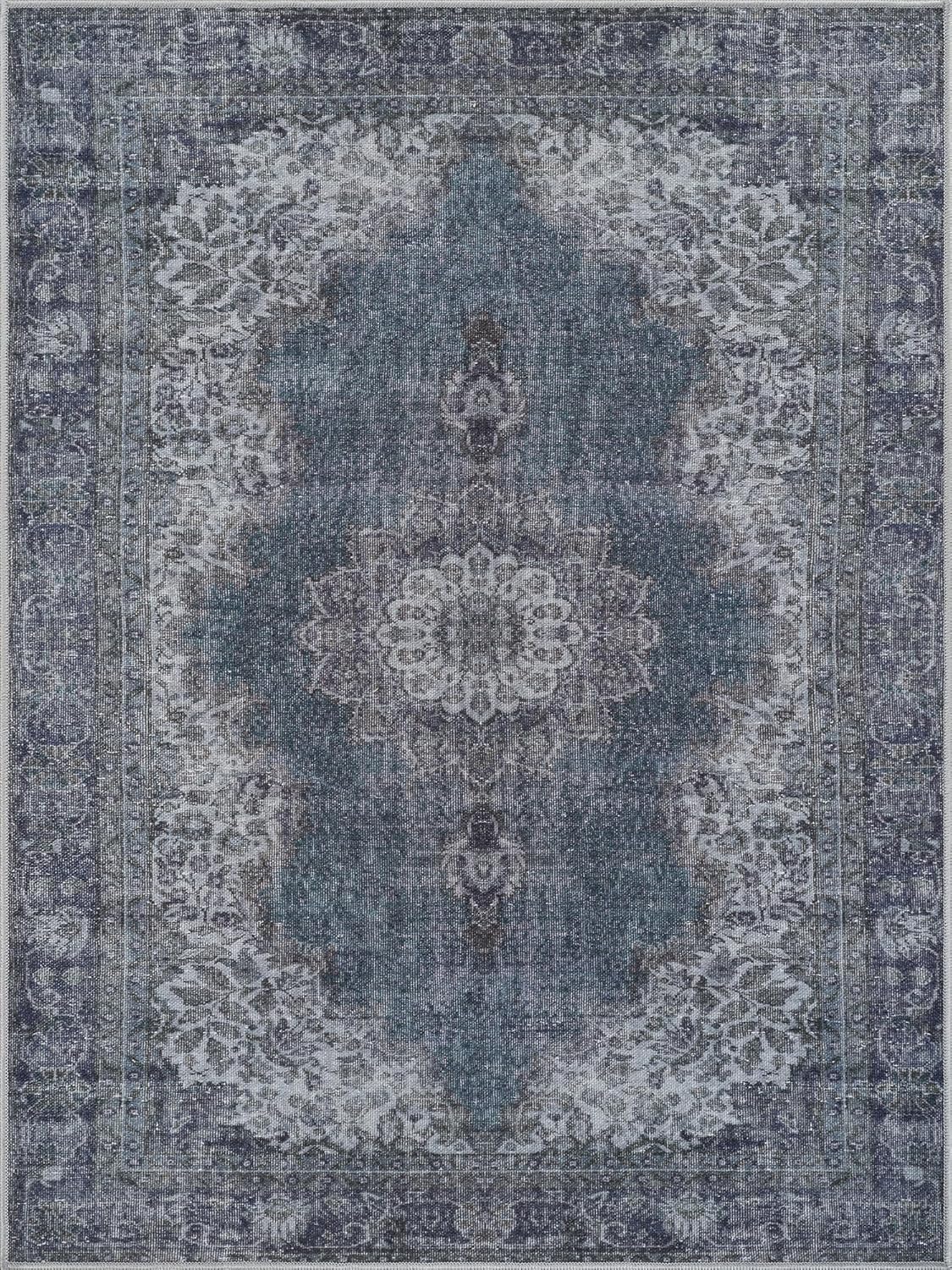 Bloom Rugs Washable Non-Slip 3' x 5' Rug - Dark Teal Traditional Medallion Area Rug for Living Room, Bedroom, Dining Room, and Kitchen - Exact Size: 3' x 5'