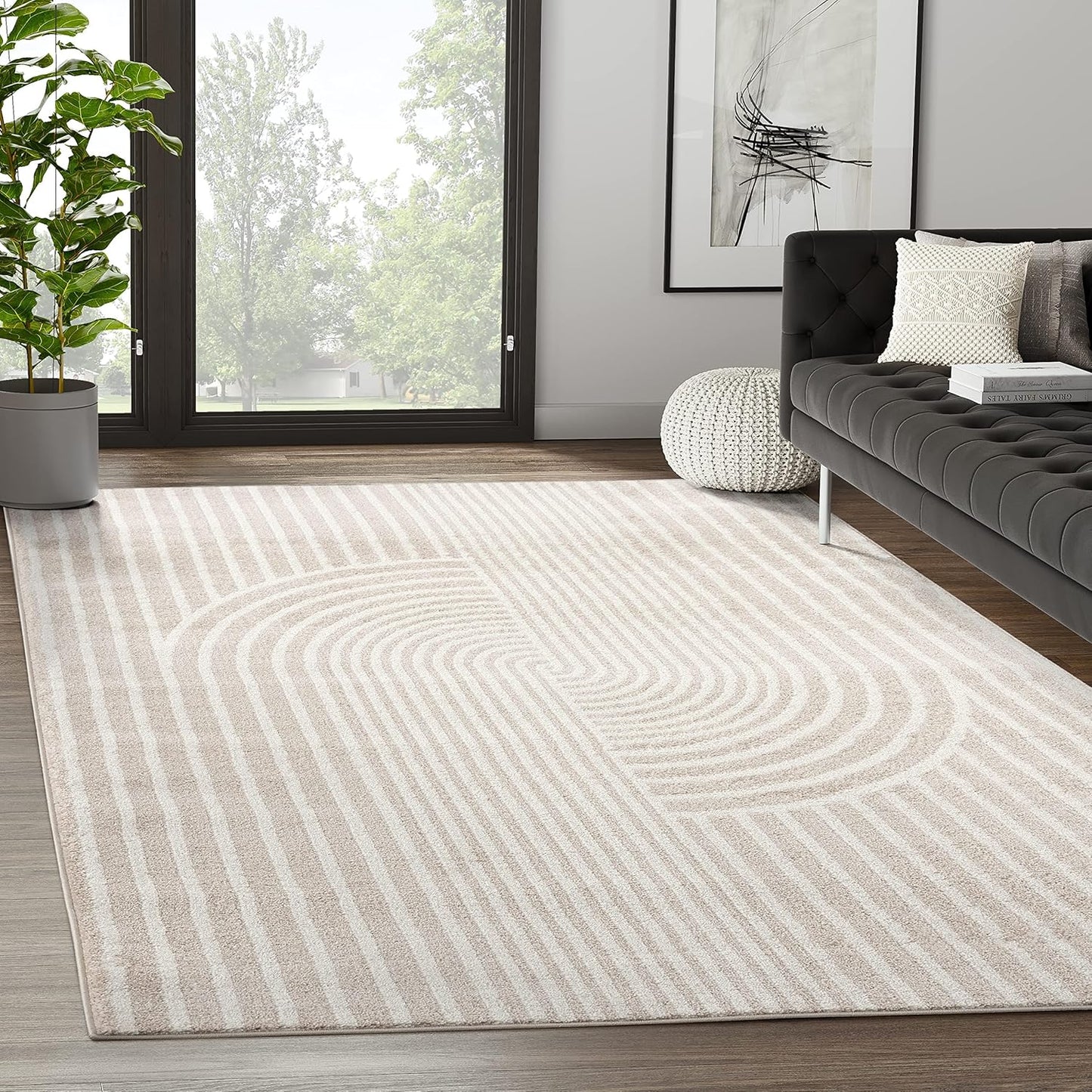 Abani Area Rug for Living Room -Nuevo 5' x 8' Beige Arch Pattern Area Rug, Soft and Durable Living Room Rug, Stain and Fade Resistant, Chic Modern Design, Pet & Kid Friendly
