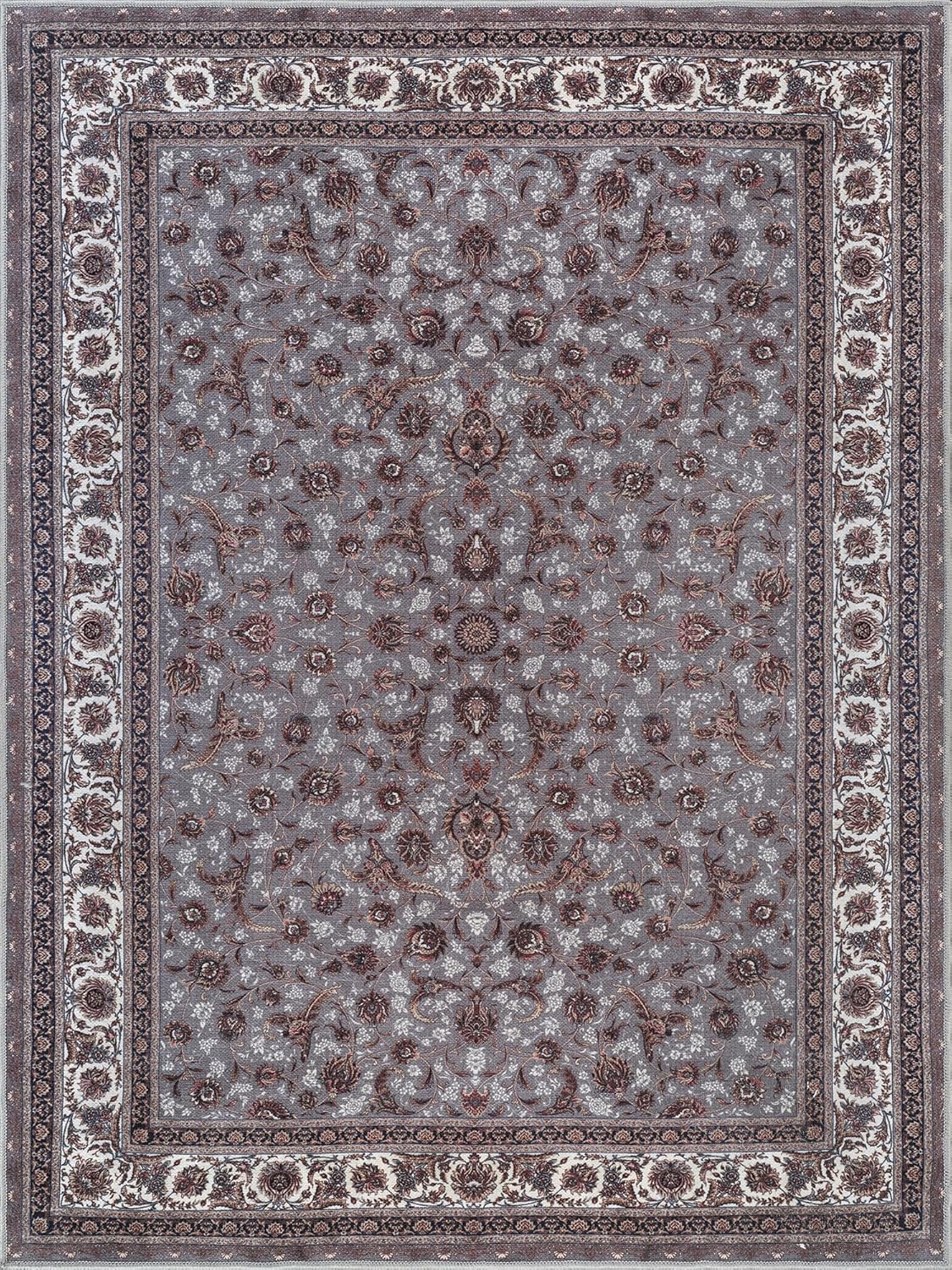 Bloom Rugs Washable Non-Slip 4' x 6' Rug - Slate Gray Traditional Oriental Area Rug for Living Room, Bedroom, Dining Room, and Kitchen - Exact Size: 4' x 6'