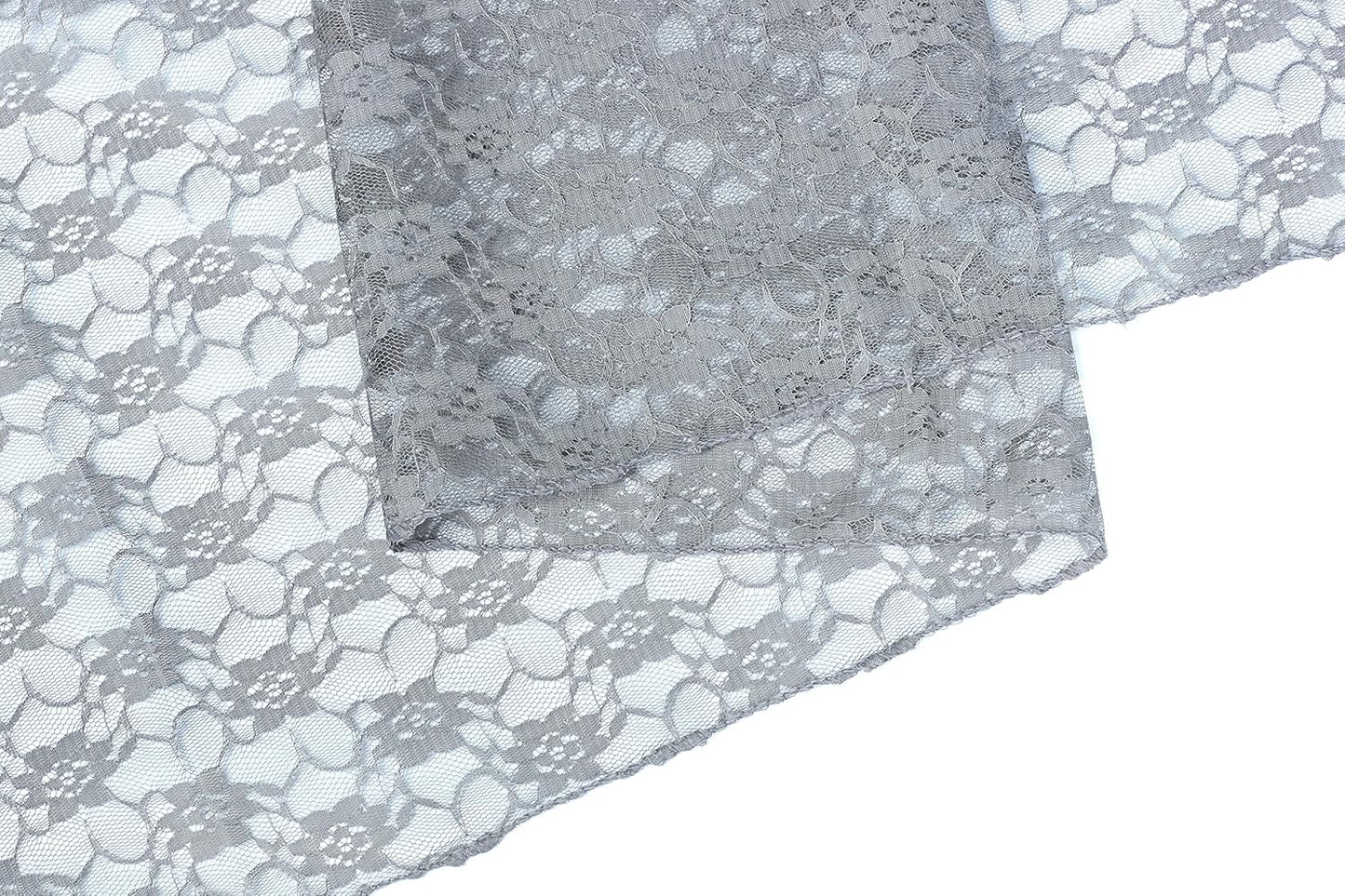 MDS Pack of 25 Wedding 12 x 108 inches Lace Table Runner for Wedding, Decorations for Birthday Parties, Banquets, Graduations, Engagements, and Runners fit Rectangle, Round Table- Silver Gray
