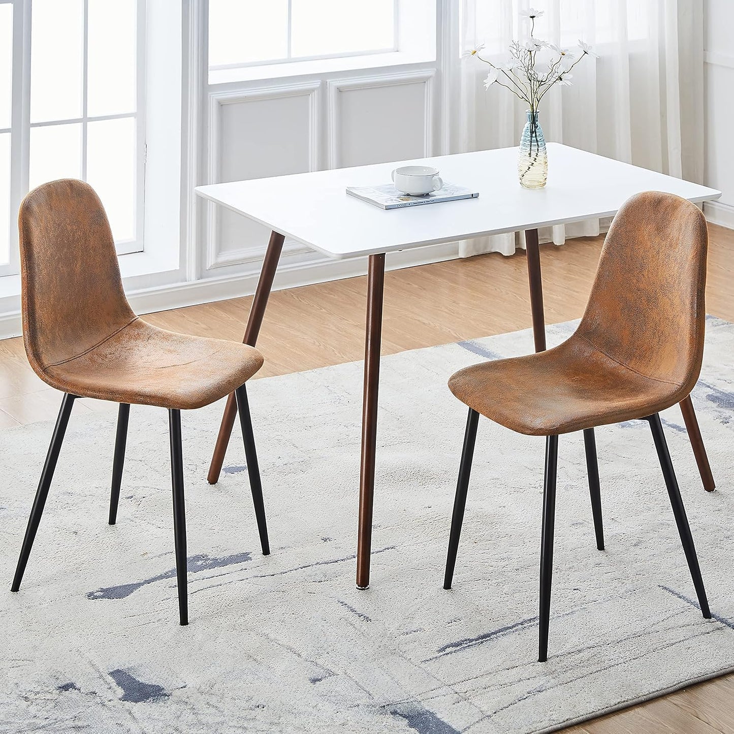 Homy Casa Dining Chairs Set of 2, Modern Mid-Century Style Dining Room Side Chairs Accent Chairs with Black Metal Legs Comfortable for Kitchen Lounge Farmhouse, Rustic Brown, 2PCS